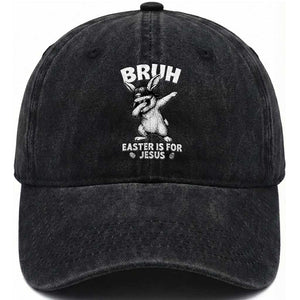 Christian Easter Bunny Washed Cotton Baseball Cap Bruh Easter Is For Jesus TS14 Print Your Wear