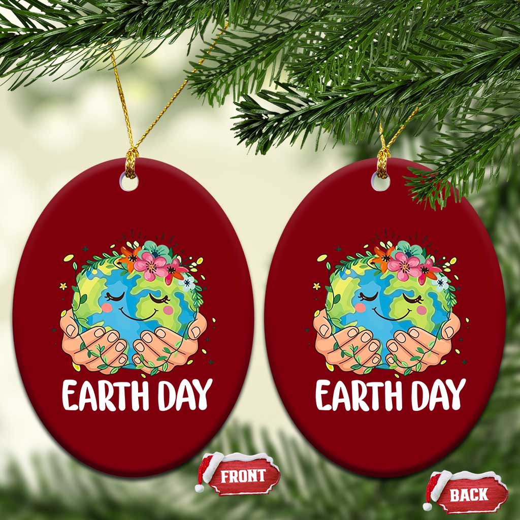 Cute Earth with Floral Earth Day Ceramic Ornament TS14 Print Your Wear