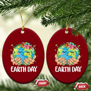 Cute Earth with Floral Earth Day Ceramic Ornament TS14 Print Your Wear