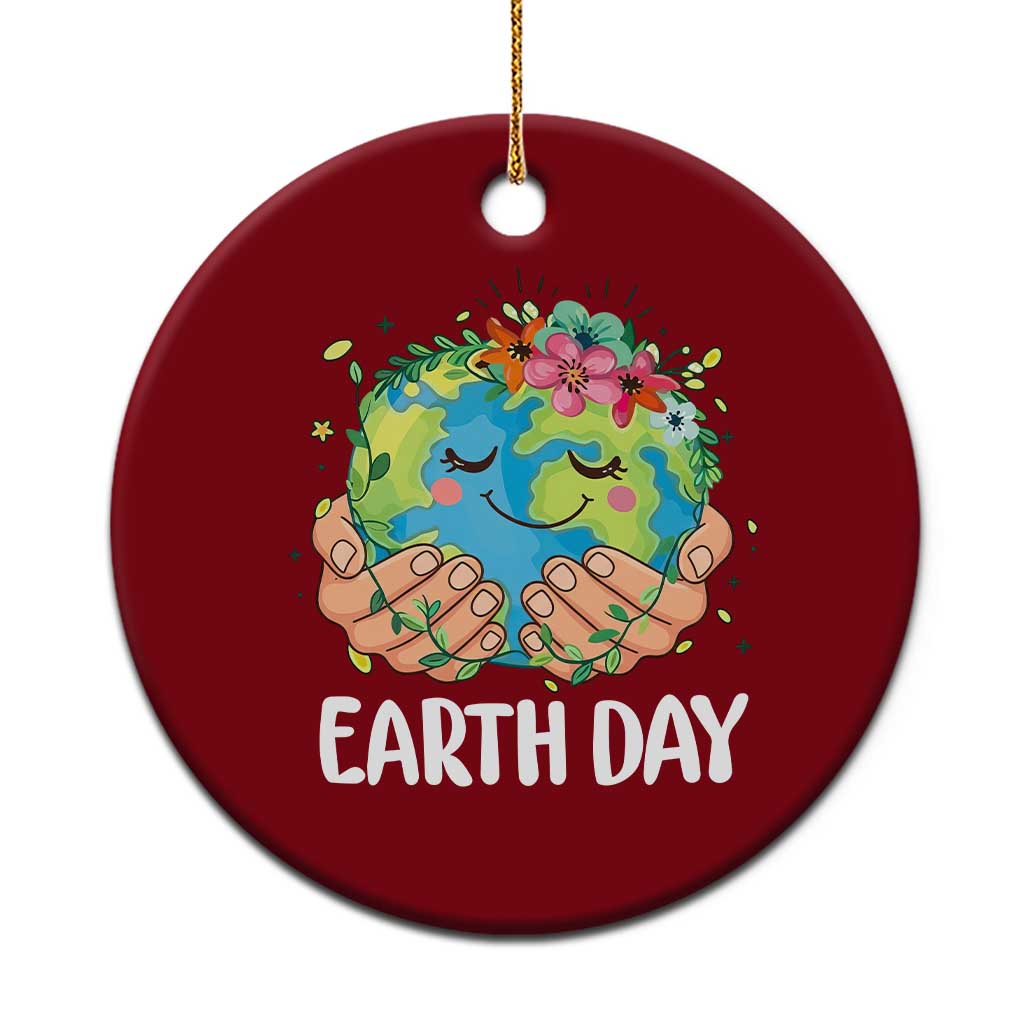 Cute Earth with Floral Earth Day Ceramic Ornament TS14 1pc Red Print Your Wear
