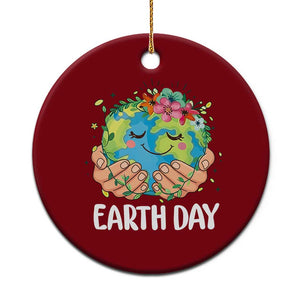 Cute Earth with Floral Earth Day Ceramic Ornament TS14 1pc Red Print Your Wear