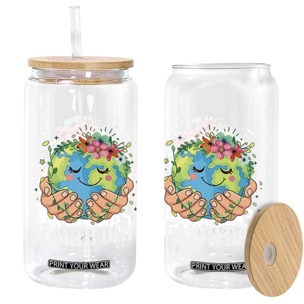 Cute Earth with Floral Earth Day Glass Can TS14 Print Your Wear