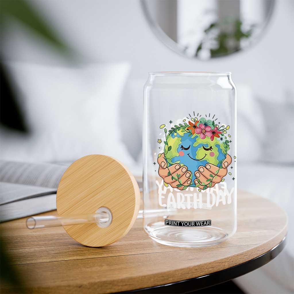 Cute Earth with Floral Earth Day Glass Can TS14 Print Your Wear