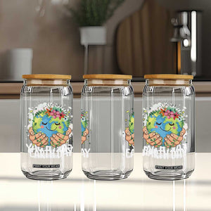 Cute Earth with Floral Earth Day Glass Can TS14 Print Your Wear