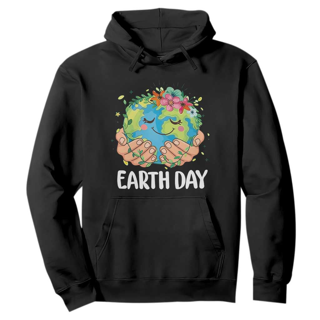 Cute Earth with Floral Earth Day Hoodie TS14 Black Print Your Wear