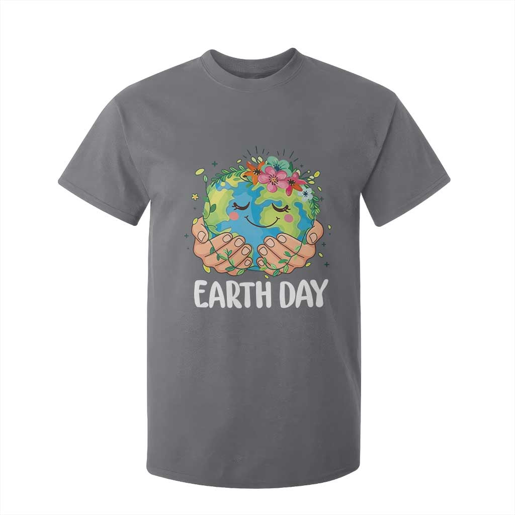 Cute Earth with Floral Earth Day T Shirt For Kid TS14 Charcoal Print Your Wear