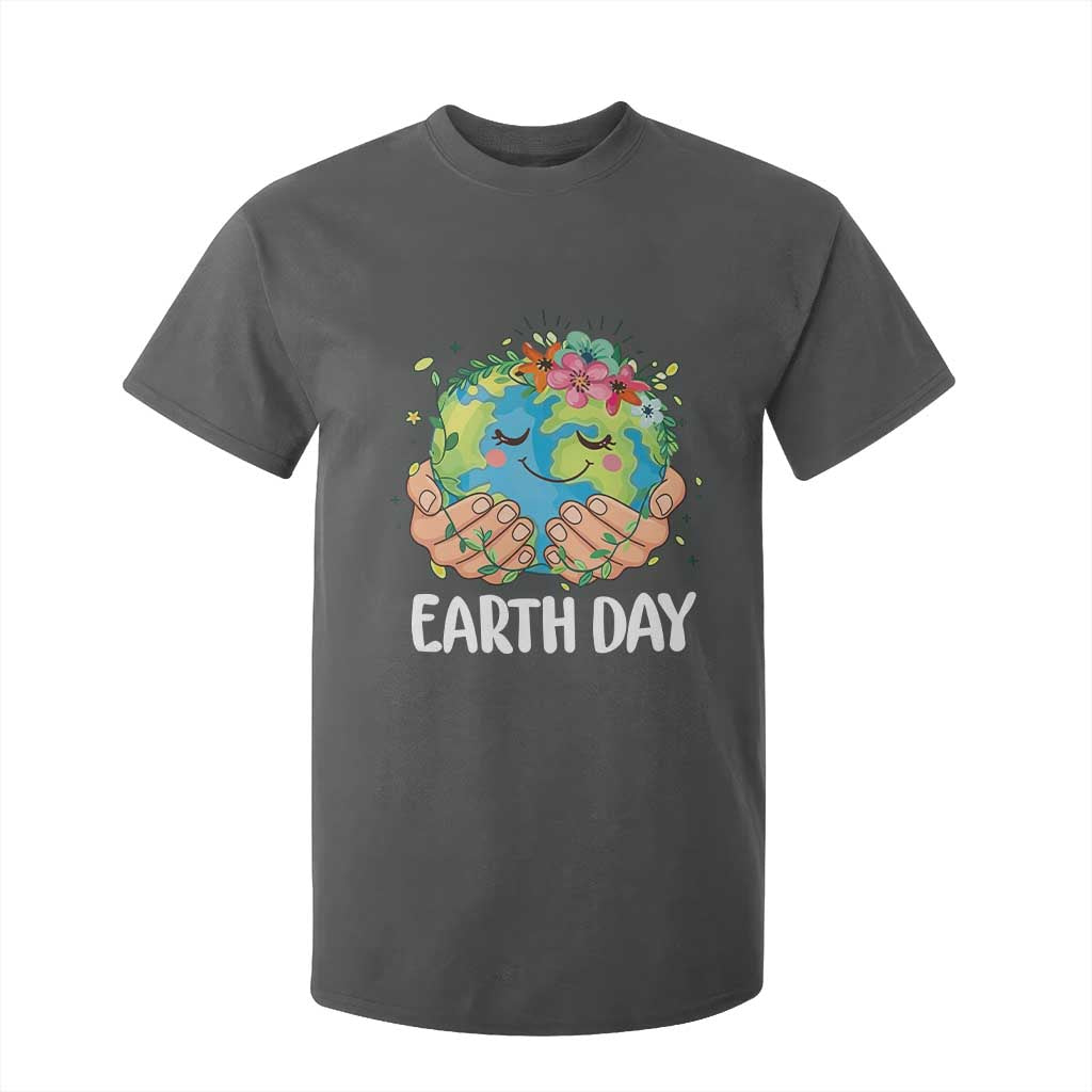 Cute Earth with Floral Earth Day T Shirt For Kid TS14 Dark Heather Print Your Wear