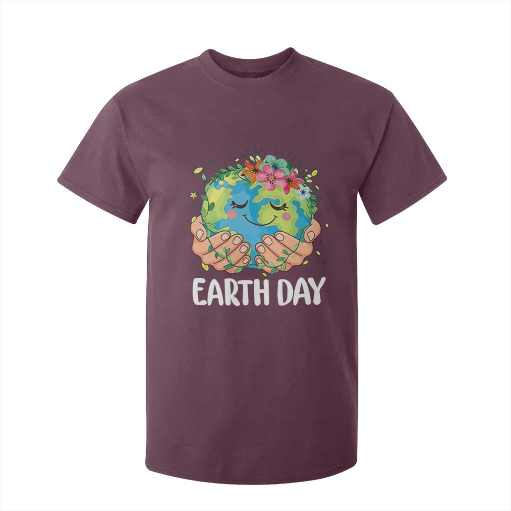 Cute Earth with Floral Earth Day T Shirt For Kid TS14 Maroon Print Your Wear