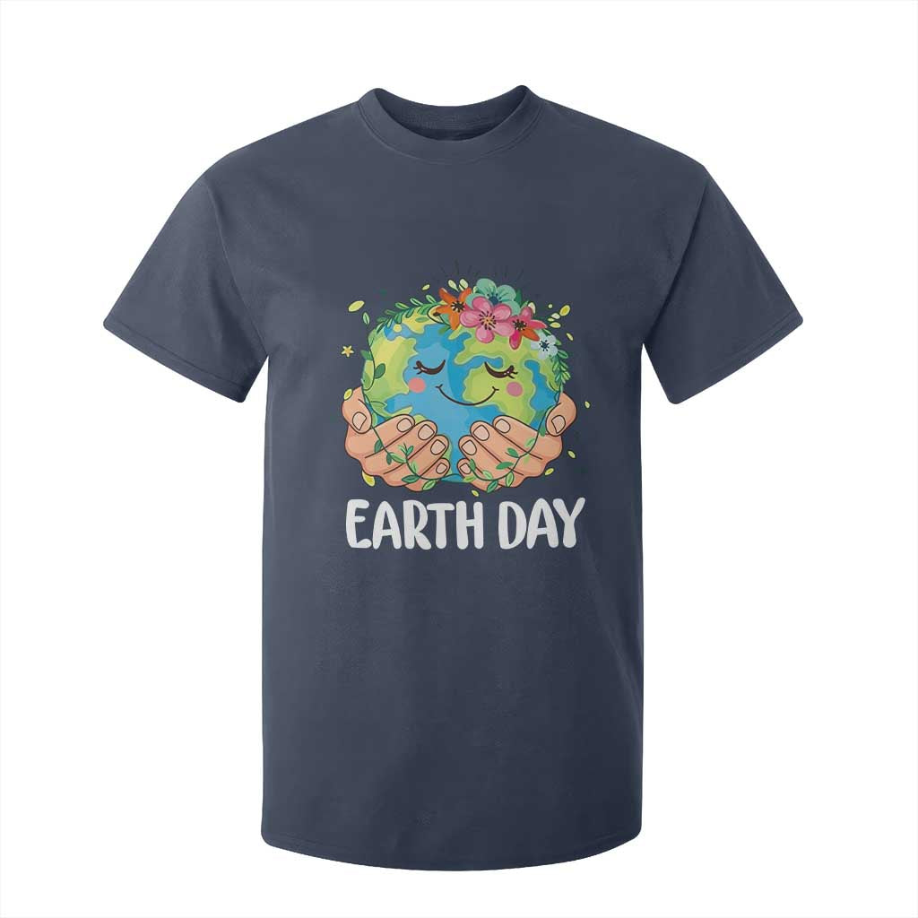 Cute Earth with Floral Earth Day T Shirt For Kid TS14 Navy Print Your Wear