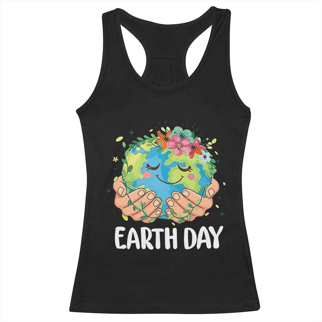 Cute Earth with Floral Earth Day Racerback Tank Top TS14 Black Print Your Wear