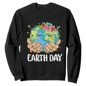 Cute Earth with Floral Earth Day Sweatshirt TS14 Black Print Your Wear
