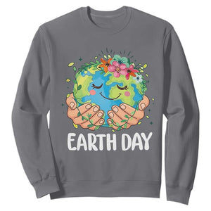 Cute Earth with Floral Earth Day Sweatshirt TS14 Charcoal Print Your Wear