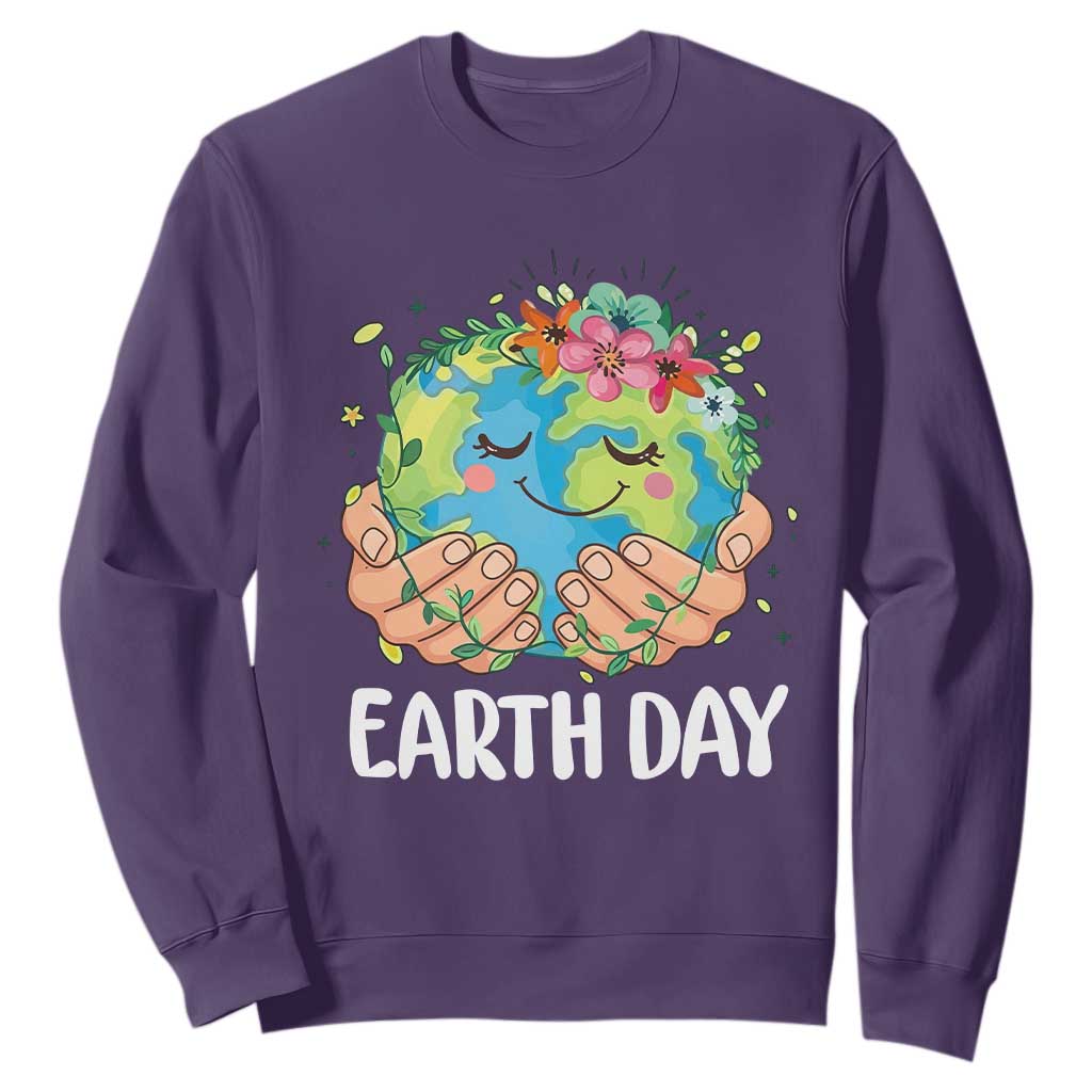 Cute Earth with Floral Earth Day Sweatshirt TS14 Purple Print Your Wear