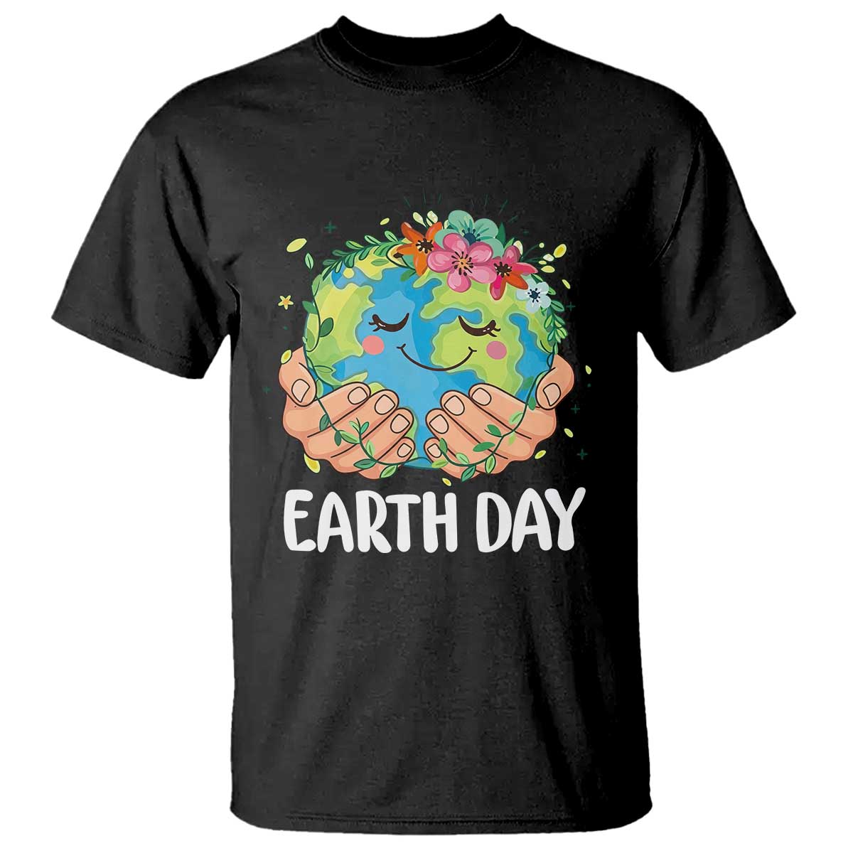 Cute Earth with Floral Earth Day T Shirt TS14 Black Print Your Wear