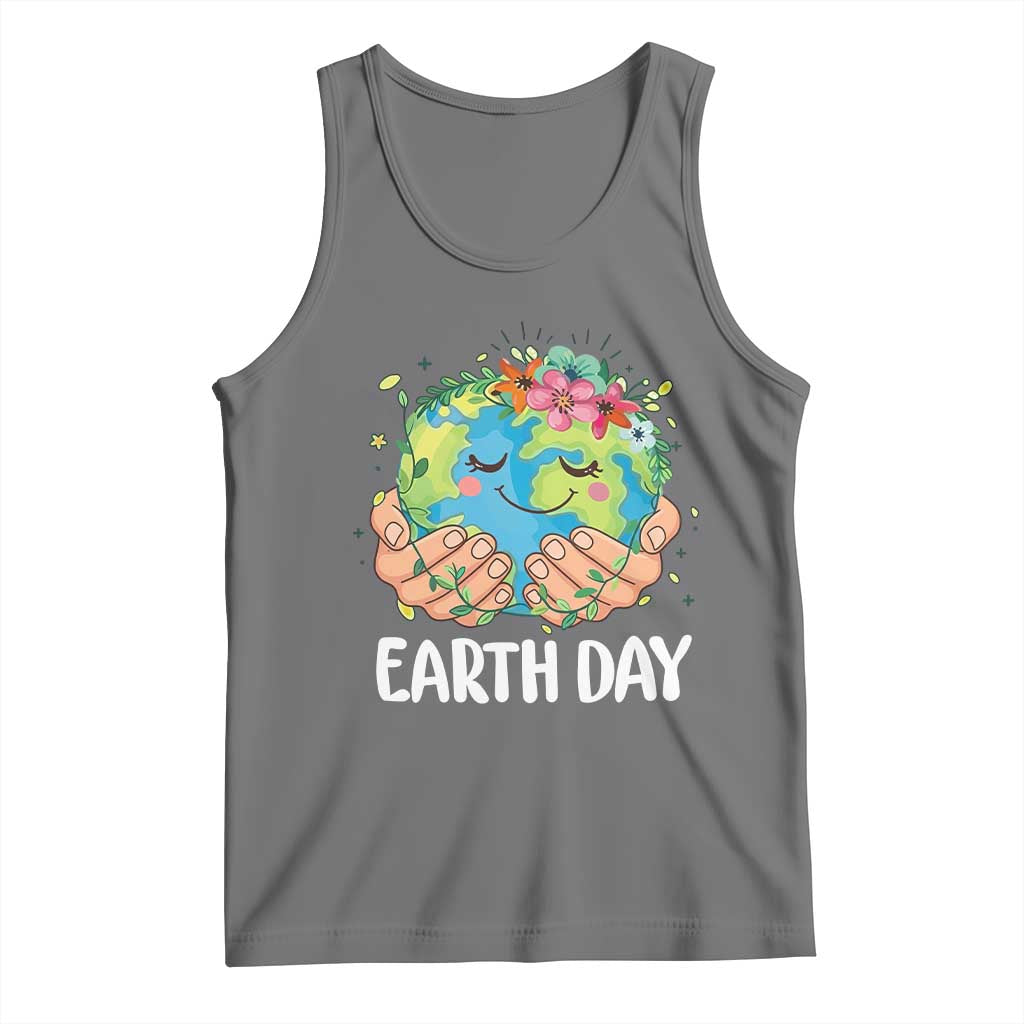 Cute Earth with Floral Earth Day Tank Top TS14 Black Heather Print Your Wear