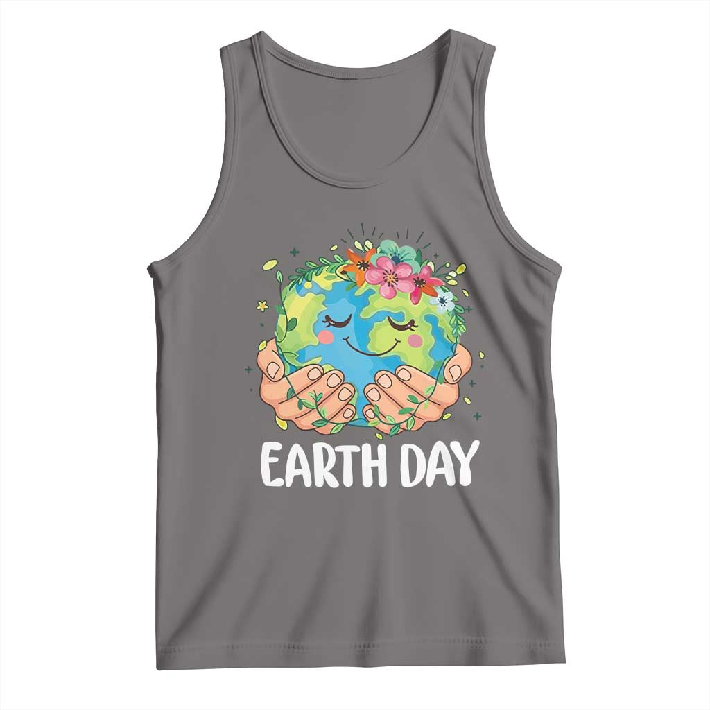 Cute Earth with Floral Earth Day Tank Top TS14 Deep Heather Print Your Wear
