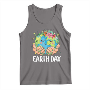 Cute Earth with Floral Earth Day Tank Top TS14 Deep Heather Print Your Wear
