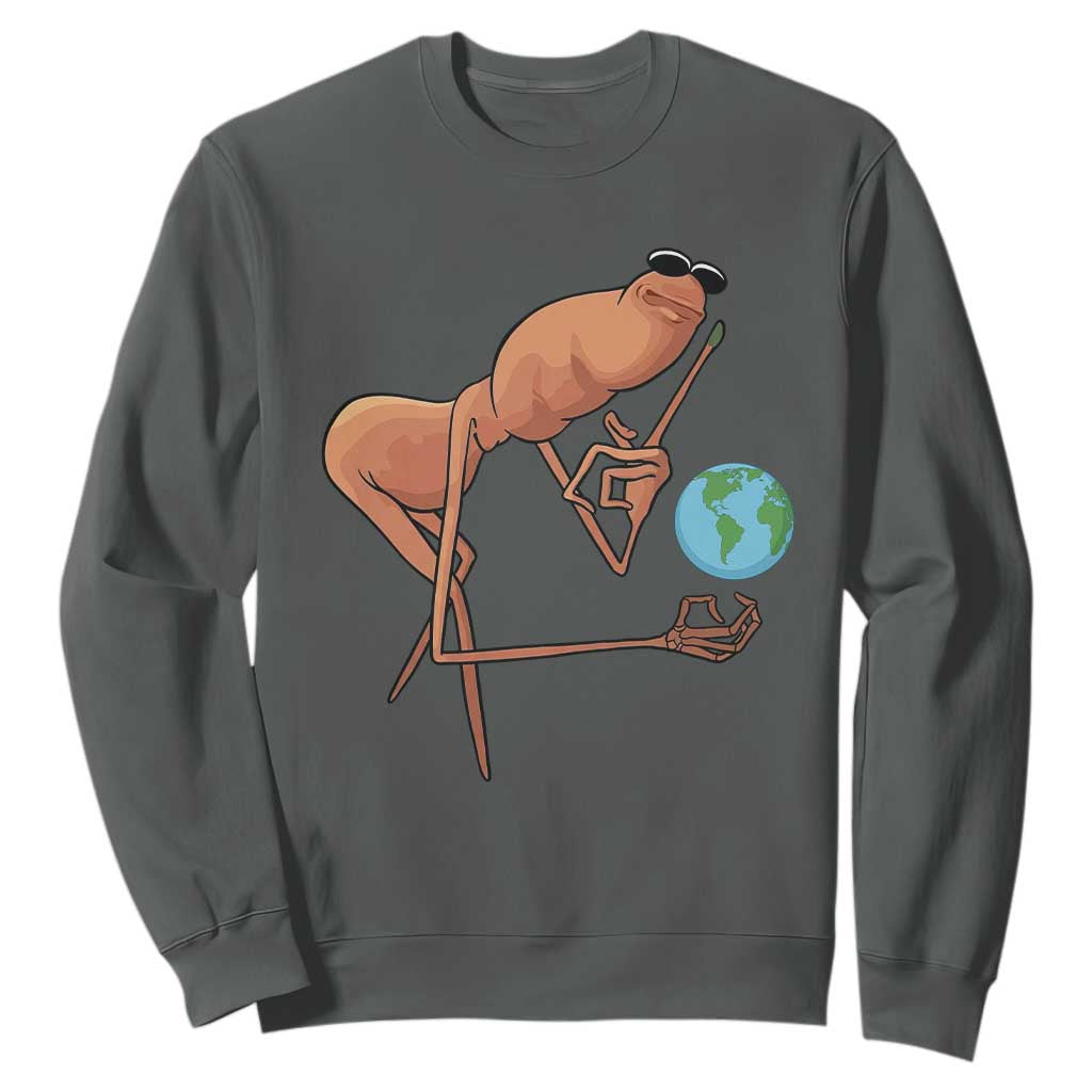 Happy Earth Day Sweatshirt Funny Marcus The Worm Eco Friendly TS14 Dark Heather Print Your Wear