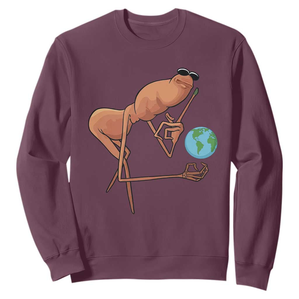 Happy Earth Day Sweatshirt Funny Marcus The Worm Eco Friendly TS14 Maroon Print Your Wear
