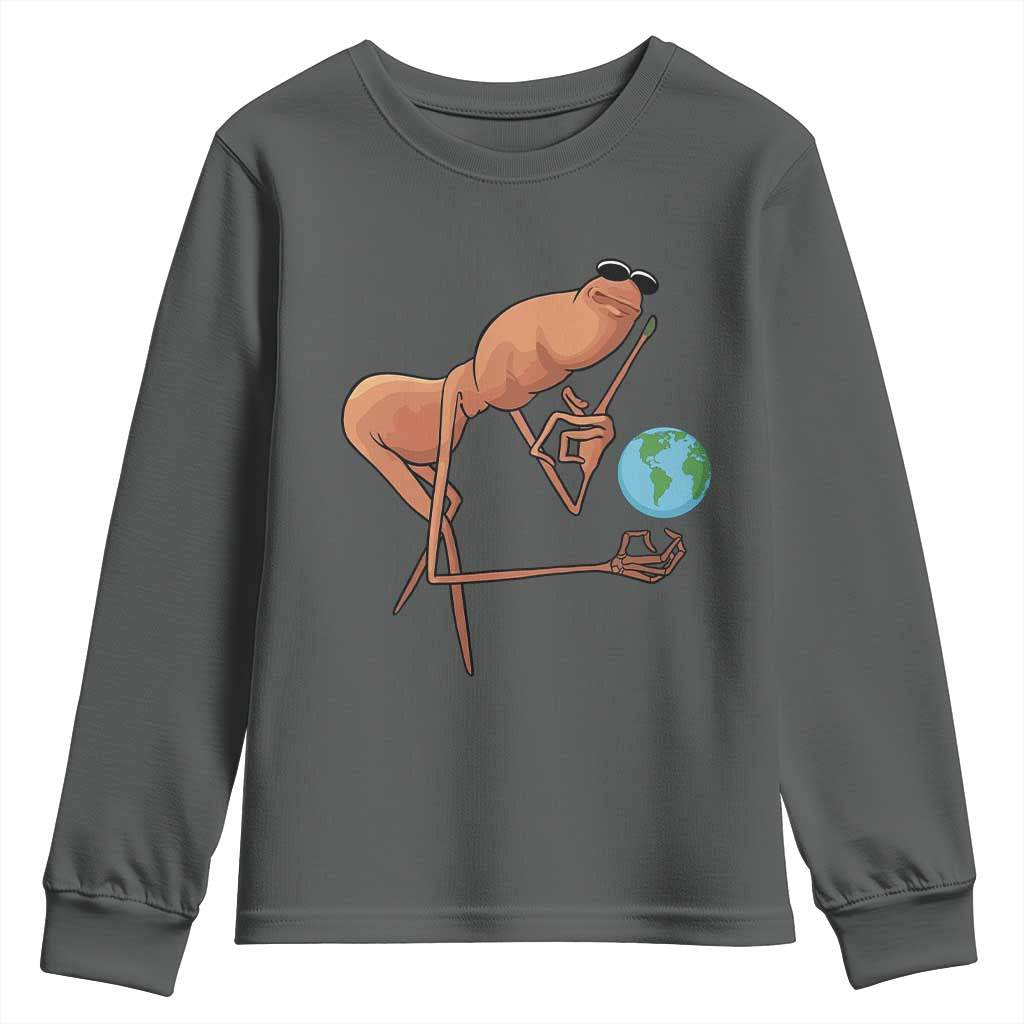 Happy Earth Day Youth Sweatshirt Funny Marcus The Worm Eco Friendly TS14 Dark Heather Print Your Wear