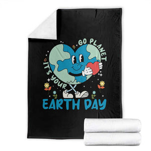 Go Planet It's Your Earth Day Throw Blanket Cute Nature Lover Heart Earth TS14 Black Print Your Wear