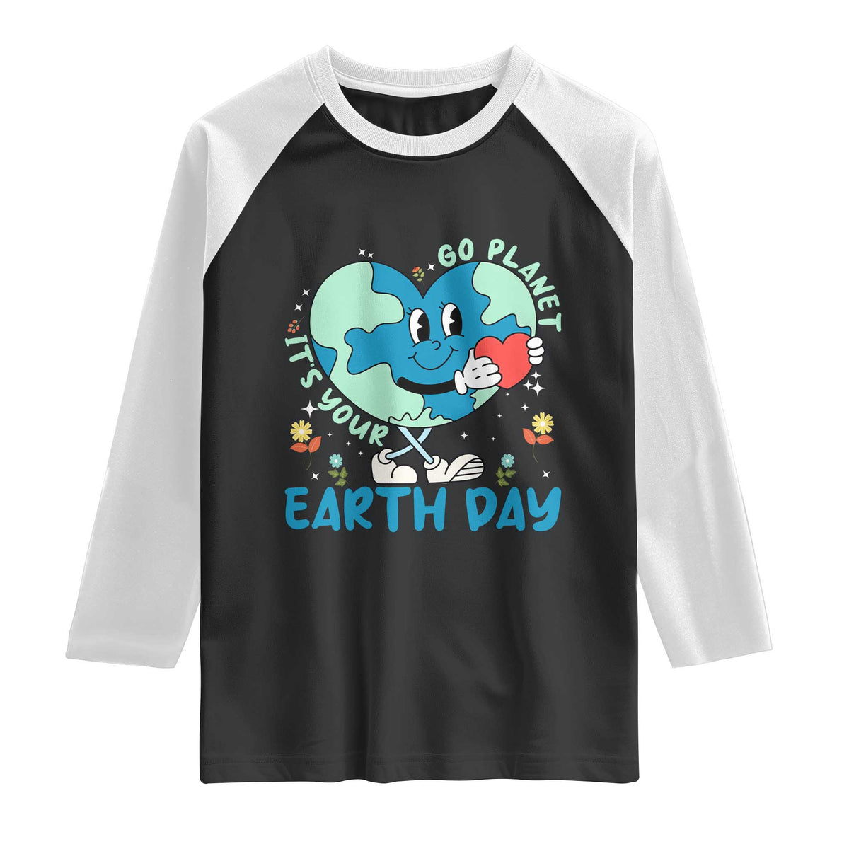 Go Planet It's Your Earth Day Raglan Shirt Cute Nature Lover Heart Earth TS14 Black White Print Your Wear