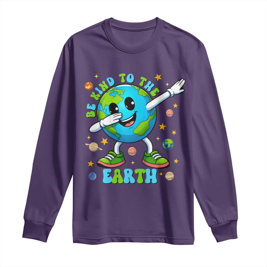 Be Kind To The Earth Long Sleeve Shirt Cute Environmental Awareness Earth Day TS14 Purple Print Your Wear
