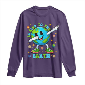 Be Kind To The Earth Long Sleeve Shirt Cute Environmental Awareness Earth Day TS14 Purple Print Your Wear