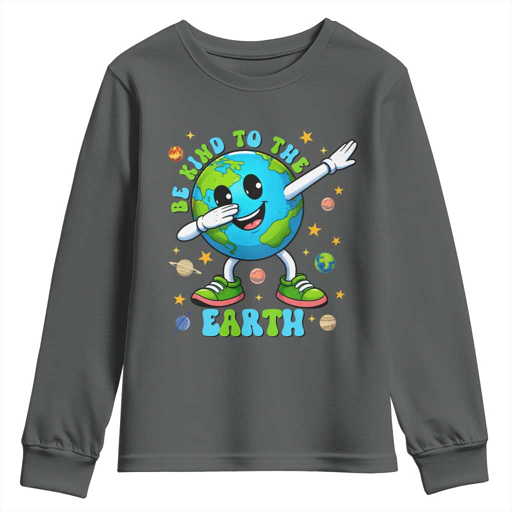 Be Kind To The Earth Youth Sweatshirt Cute Environmental Awareness Earth Day TS14 Dark Heather Print Your Wear