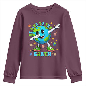 Be Kind To The Earth Youth Sweatshirt Cute Environmental Awareness Earth Day TS14 Maroon Print Your Wear
