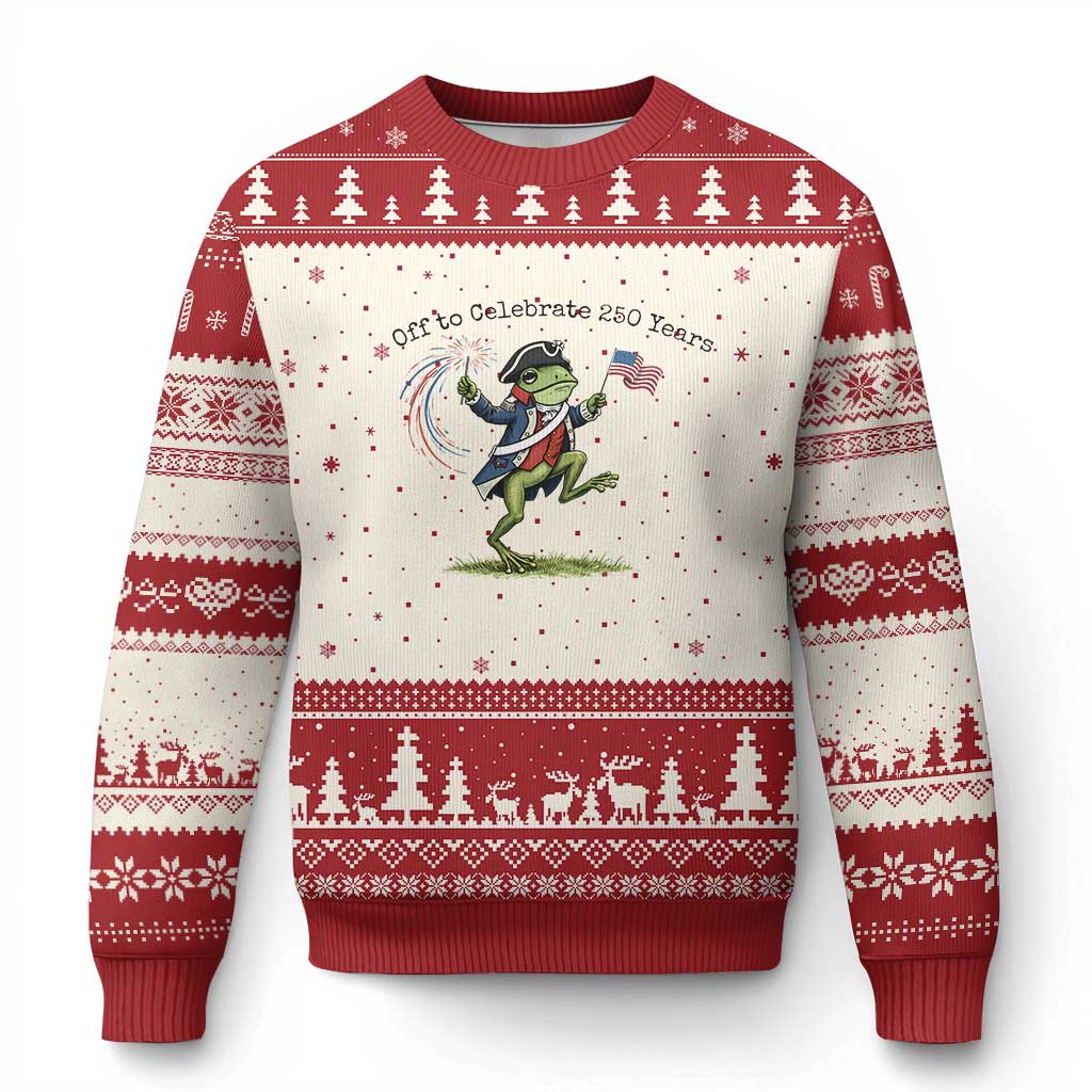 250th Anniversary USA Ugly Christmas Sweater Funny Patriotic Frog USA Independence Day TS14 Beige Red Print Your Wear
