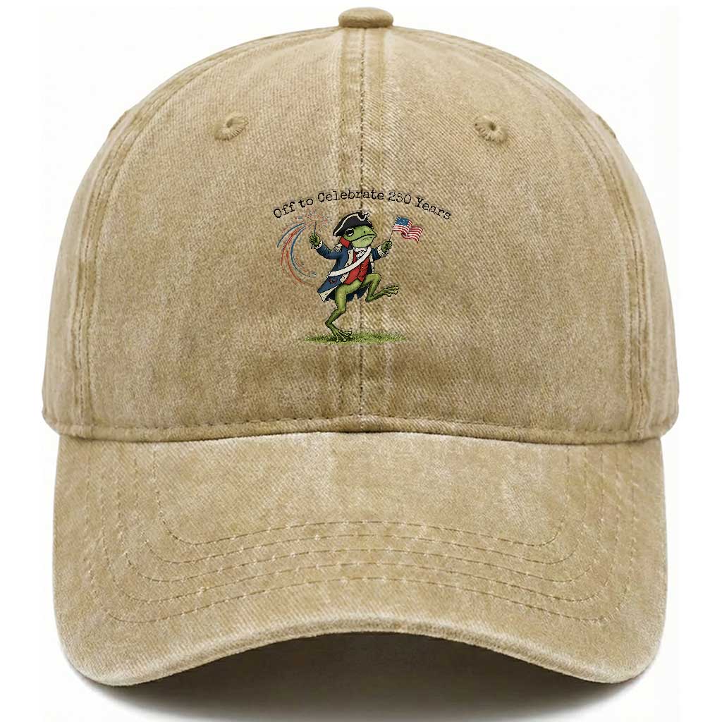 250th Anniversary USA Washed Cotton Baseball Cap Funny Patriotic Frog USA Independence Day TS14 Print Your Wear