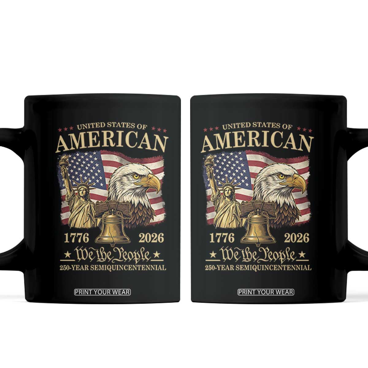 USA 250th Anniversary Coffee Mug America 1776-2026 Patriotic Eagle Liberty Bell TS14 Black Print Your Wear