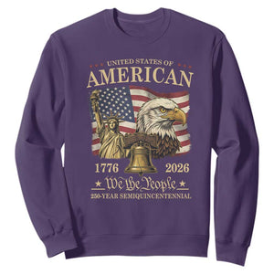 USA 250th Anniversary Sweatshirt America 1776-2026 Patriotic Eagle Liberty Bell TS14 Purple Print Your Wear