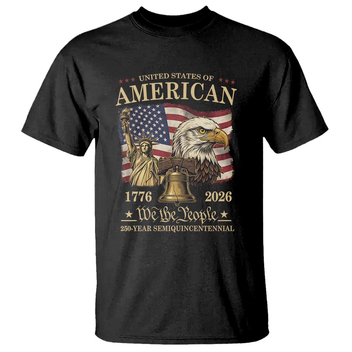 USA 250th Anniversary T Shirt America 1776-2026 Patriotic Eagle Liberty Bell TS14 Black Print Your Wear