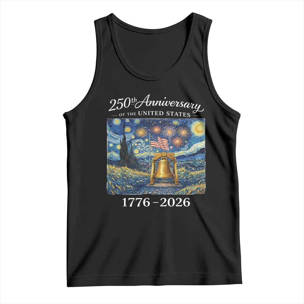 USA 250th Anniversary Tank Top Liberty Bell 17762026 Patriotic American Flag Starry Night TS14 Black Print Your Wear