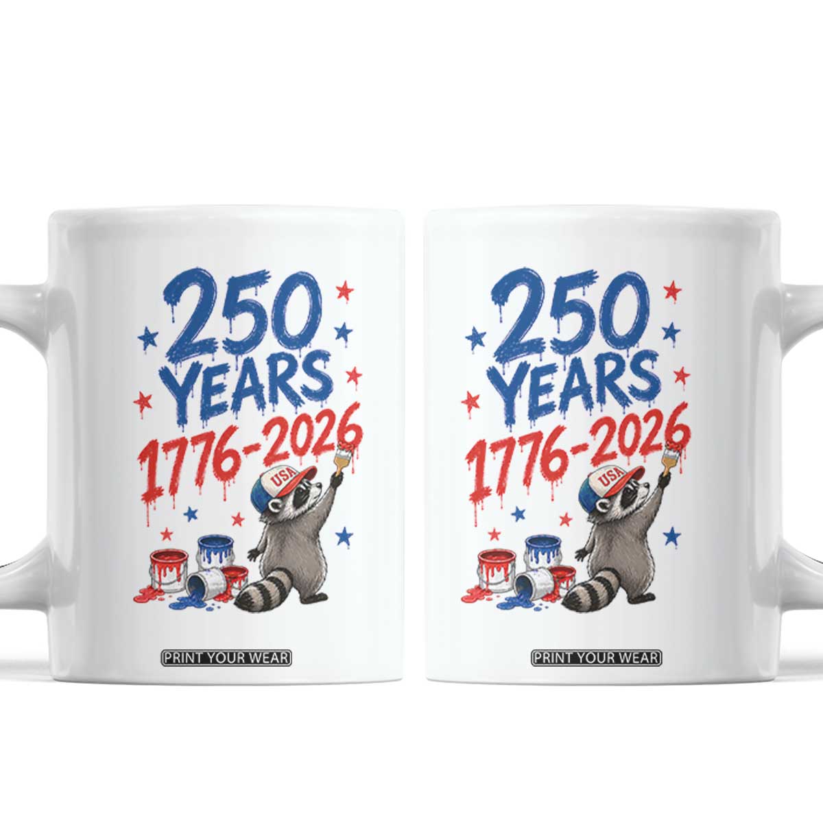 250th Anniversary USA Coffee Mug Patriotic Raccoon American Flag 4th of July TS14 White Print Your Wear