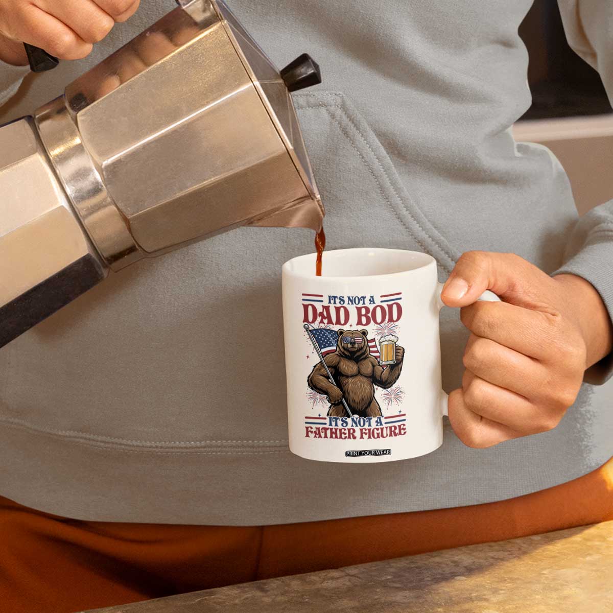 It's Not A Dad BOD It's A Father Figure Coffee Mug Dad Bear Drinking Beer 4th of July TS14 Print Your Wear