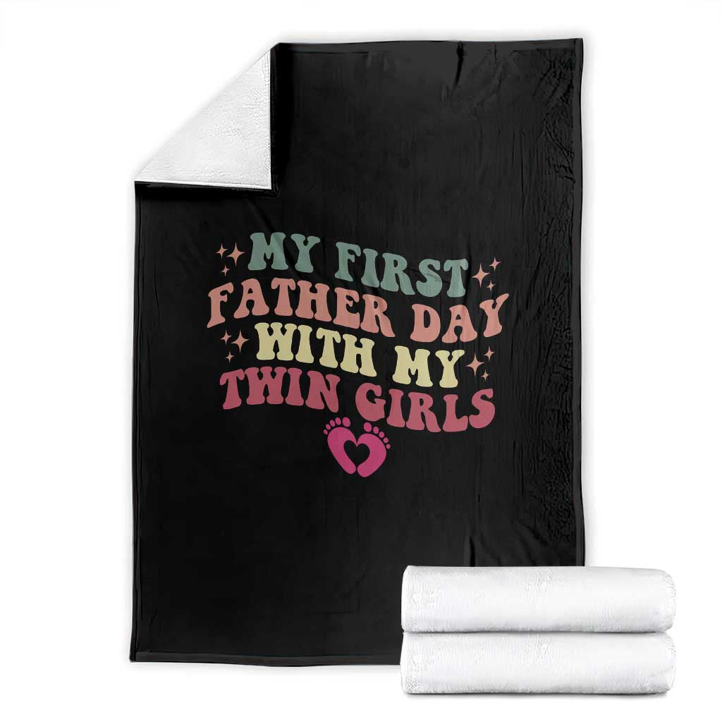 My First Fathers Day With Twin Girls Throw Blanket Funny New Dad Gift TS14 Black Print Your Wear