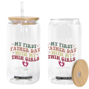 My First Fathers Day With Twin Girls Glass Can Funny New Dad Gift TS14 Print Your Wear