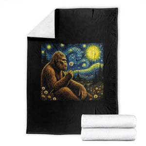 Bigfoot Blowing Dandelion Starry Night Throw Blanket Cryptid Mythical Creature National Park Monster Gift TS14 Black Print Your Wear