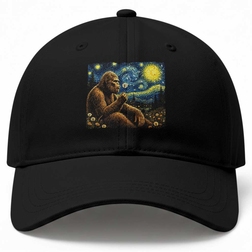 Bigfoot Blowing Dandelion Starry Night Baseball Cap Cryptid Mythical Creature National Park Monster Gift TS14 Print Your Wear