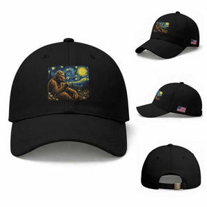 Bigfoot Blowing Dandelion Starry Night Baseball Cap Cryptid Mythical Creature National Park Monster Gift TS14 Baseball Cap Universal Fit Black Print Your Wear