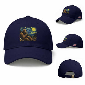 Bigfoot Blowing Dandelion Starry Night Baseball Cap Cryptid Mythical Creature National Park Monster Gift TS14 Baseball Cap Universal Fit Dark Blue Print Your Wear