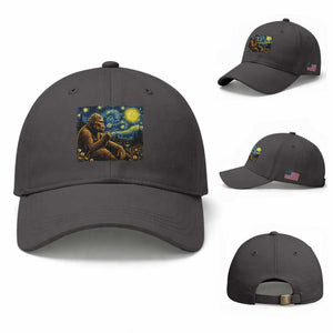 Bigfoot Blowing Dandelion Starry Night Baseball Cap Cryptid Mythical Creature National Park Monster Gift TS14 Baseball Cap Universal Fit Dark Gray Print Your Wear
