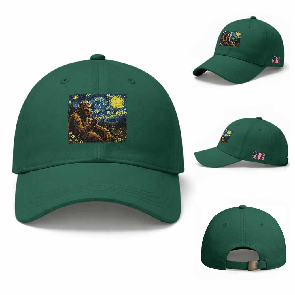 Bigfoot Blowing Dandelion Starry Night Baseball Cap Cryptid Mythical Creature National Park Monster Gift TS14 Baseball Cap Universal Fit Irish Green Print Your Wear
