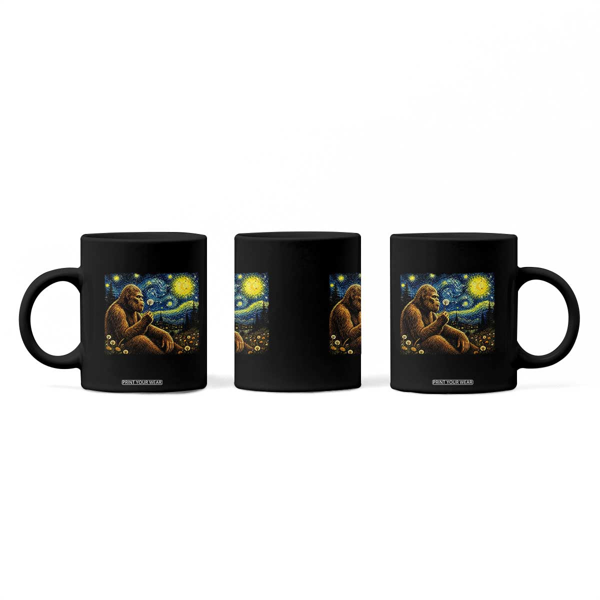 Bigfoot Blowing Dandelion Starry Night Coffee Mug Cryptid Mythical Creature National Park Monster Gift TS14 Print Your Wear