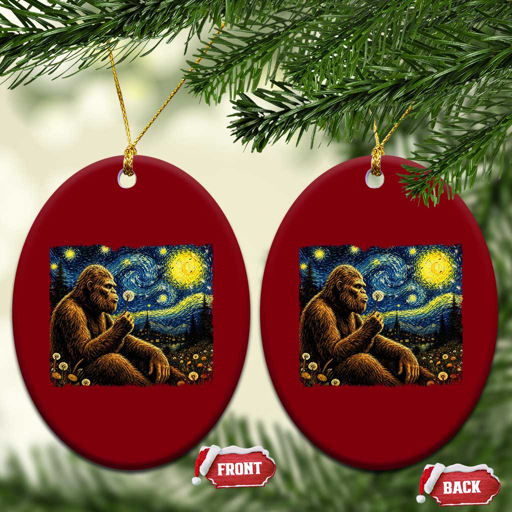 Bigfoot Blowing Dandelion Starry Night Ceramic Ornament Cryptid Mythical Creature National Park Monster Gift TS14 Print Your Wear