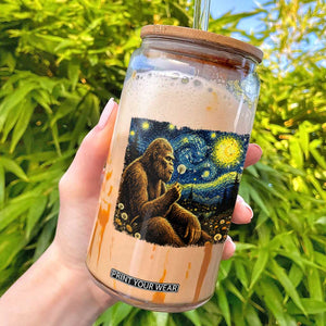 Bigfoot Blowing Dandelion Starry Night Glass Can Cryptid Mythical Creature National Park Monster Gift TS14 Black Print Your Wear