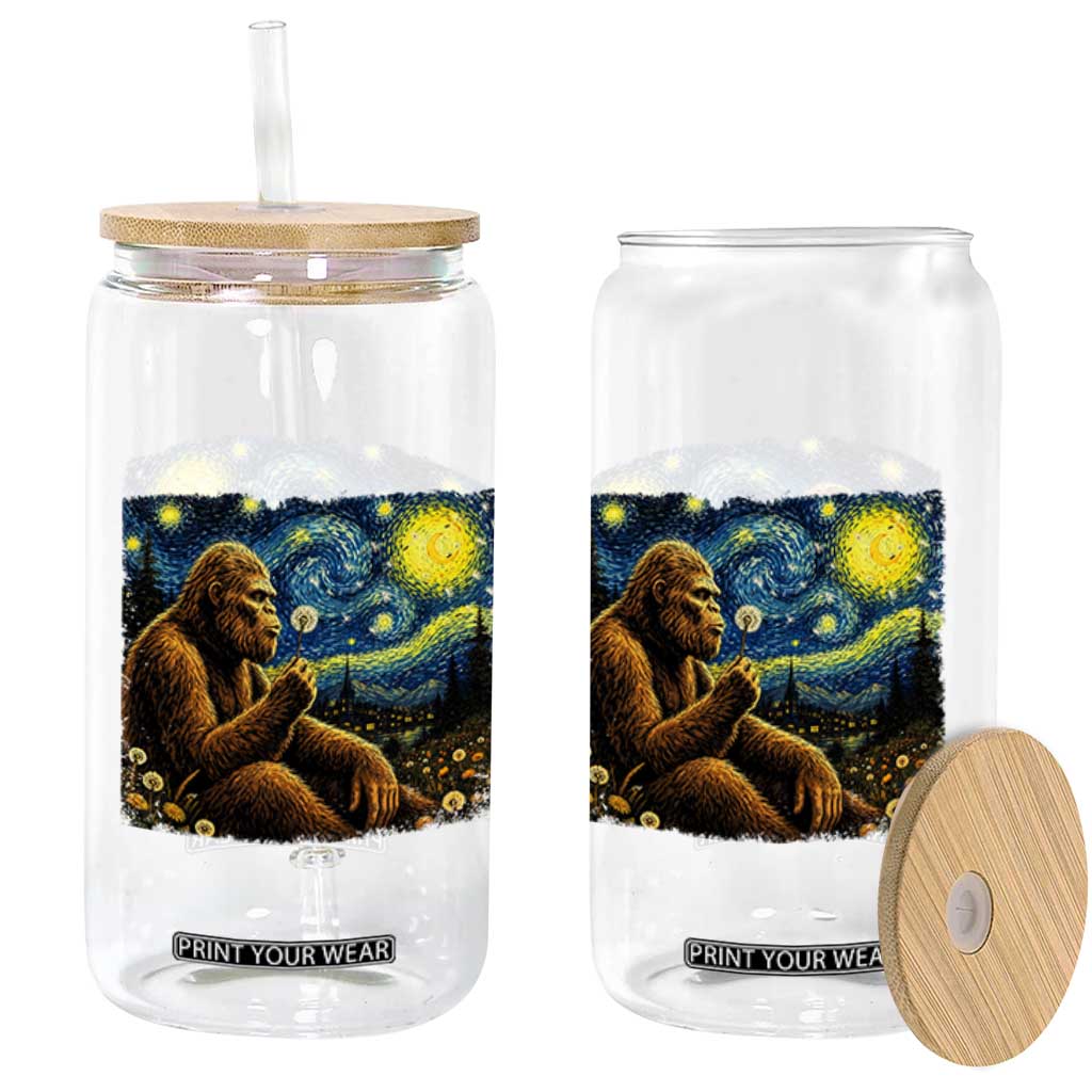 Bigfoot Blowing Dandelion Starry Night Glass Can Cryptid Mythical Creature National Park Monster Gift TS14 Print Your Wear